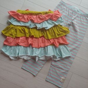 Fresh Frocks girls Tiered Ruffle Skirt & Striped Capri Leggings